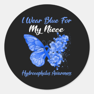 Sticker Rond Papillon Je Porte Bleu Pour Ma Nièce Hydrocéphalie