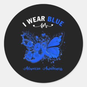 Sticker Rond Papillon Je Porte Du Bleu Pour La Sensibilisation