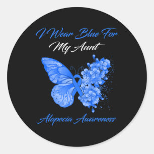 Sticker Rond Papillon Je Porte Du Bleu Pour Ma Tante Alopecia