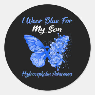 Sticker Rond Papillon Je Porte Du Bleu Pour Mon Fils Hydrocépha