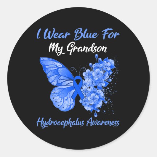 Sticker Rond Papillon Je Porte Du Bleu Pour Mon Petit-Fils Hydr (Devant)