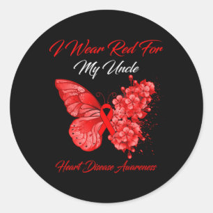 Sticker Rond Papillon Je Porte Du Rouge Pour La Maladie Cardiaq