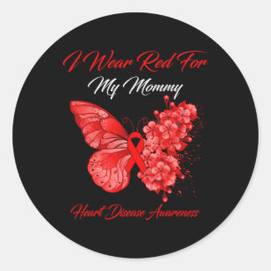 Sticker Rond Papillon Je Porte Du Rouge Pour La Maladie Cardiaq