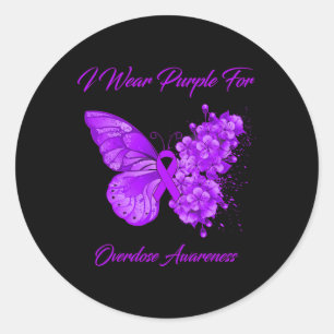 Sticker Rond Papillon Je Porte Le Violet Pour La Sensibilisatio