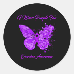 Sticker Rond Papillon Je Porte Le Violet Pour La Sensibilisatio