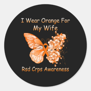 Sticker Rond Papillon Je Porte Orange Pour Ma Femme RSD CRPS Aw
