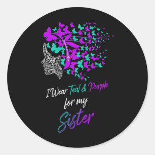 Sticker Rond Papillon Je Porte Turquoise Et Violet Pour Soeur S