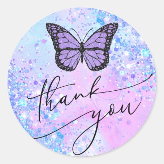 Sticker Rond papillon lavande merci (Devant)