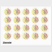 Sticker Rond Papillon mignon et fleurs (Feuille)
