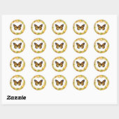 Sticker Rond Papillon monarque en cadre feuille (Feuille)