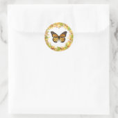 Sticker Rond Papillon monarque en cadre feuille (Sac)