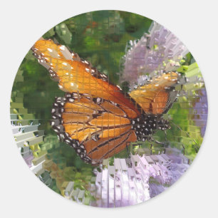 Sticker Rond Papillon Monarque Mosaïque sur Fleurs Photo Artist