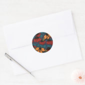 Sticker Rond Papillon monarque sur des fleurs rouges (Enveloppe)