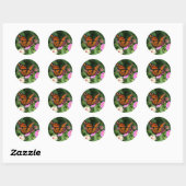 Sticker Rond Papillon Monarque sur Fleur Lantana (Feuille)