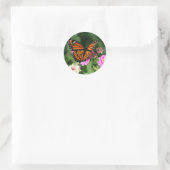 Sticker Rond Papillon Monarque sur Fleur Lantana (Sac)