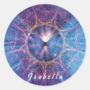 Sticker Rond Papillon morpho / Galaxie Mandala