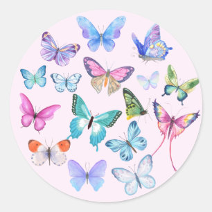 Sticker Rond Papillon, nature, printemps, rose, fête de mariage