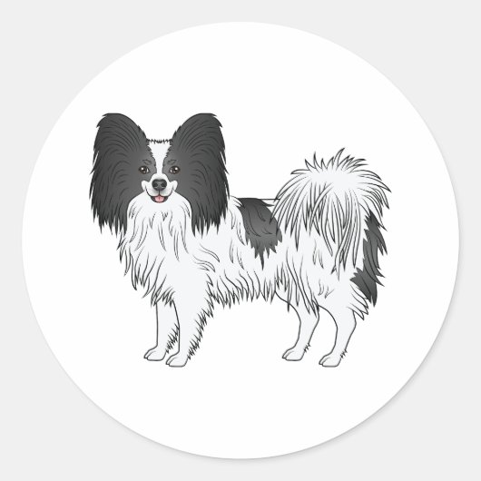 Sticker Rond Papillon noir et blanc mignon chien de dessin (Devant)