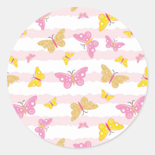 Sticker Rond Papillon Or & Rose