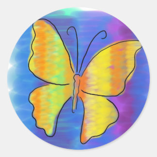 Sticker Rond Papillon orange et jaune