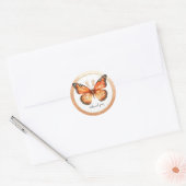 Sticker Rond Papillon Parties scintillant or orange - Merci - (Enveloppe)