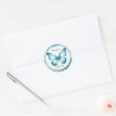 Sticker Rond Papillon Parties scintillant Pastel bleu - Merci - (Enveloppe)