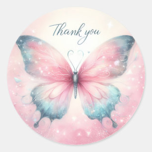 Sticker Rond Papillon Parties scintillant Pastel Rose - Merci -