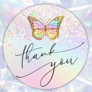 Sticker Rond papillon pastel merci classique collant rond