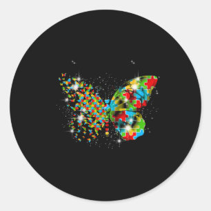 Sticker Rond Papillon Peace Lover Sensibilisation sur l'autisme