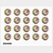 Sticker Rond Papillon Peacock blanc sur Fleurs violettes (Feuille)