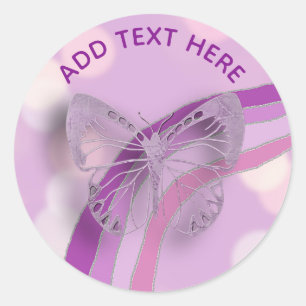Sticker Rond Papillon pourpre et arc-en-ciel