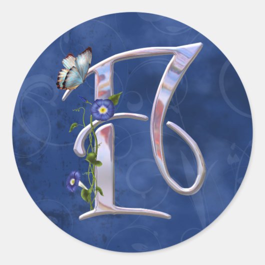 Sticker Rond Papillon précieux initial F (Devant)