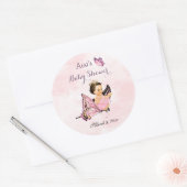 Sticker Rond Papillon princesse bébé fille rose (Enveloppe)