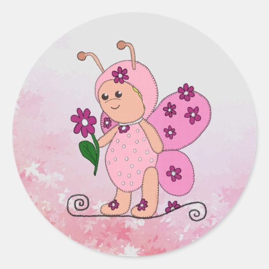 Sticker Rond Papillon rose (Devant)