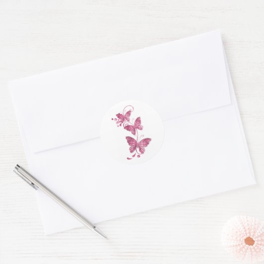Sticker Rond papillon rose (Enveloppe)