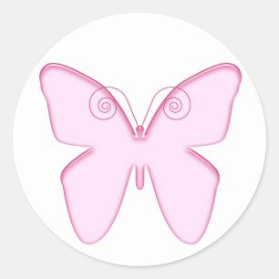 Sticker Rond papillon rose