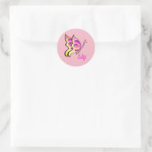 Sticker Rond papillon rose - ajouter un nom (Sac)