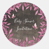 Sticker Rond Papillon rose aquarelle rustique babyshower (Devant)