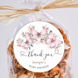Sticker Rond Papillon rose Baby shower à thème Favoriser Classi