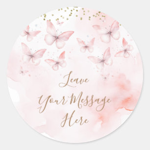 Sticker Rond Papillon rose Baby shower Aimez votre message ici