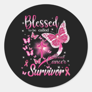 Sticker Rond Papillon Rose Béni D'Être Appelé Cancer Du Sein