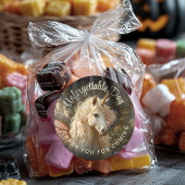 Sticker Rond Papillon rose blanc Ailes Forêt Unicorne