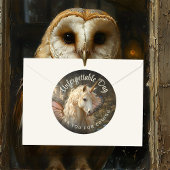 Sticker Rond Papillon rose blanc Ailes Forêt Unicorne