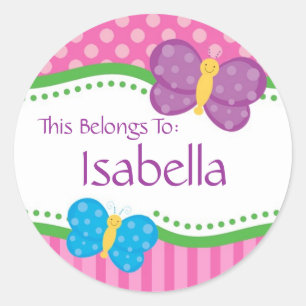 Sticker Rond Papillon rose de point de polka de nouveau aux