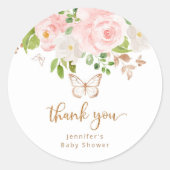 Sticker Rond papillon rose floral merci (Devant)