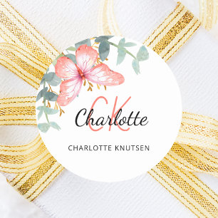 Sticker Rond Papillon rose gold pêche verdure merci