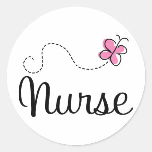 Sticker Rond Papillon rose infirmière cadeau Tee