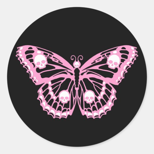 Sticker Rond Papillon rose malin (Devant)