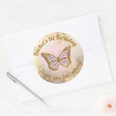 Sticker Rond Papillon rose merci d'être venu (Enveloppe)