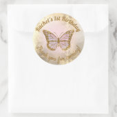 Sticker Rond Papillon rose merci d'être venu (Sac)